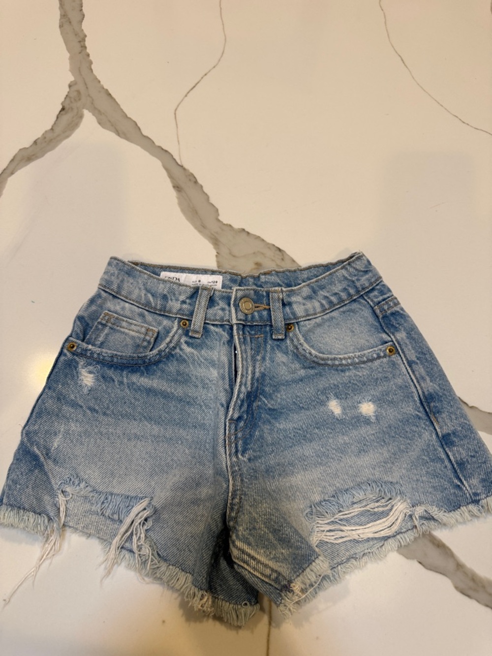 ZARA Girls Light Blue Distressed Denim Shorts size 8  cm128